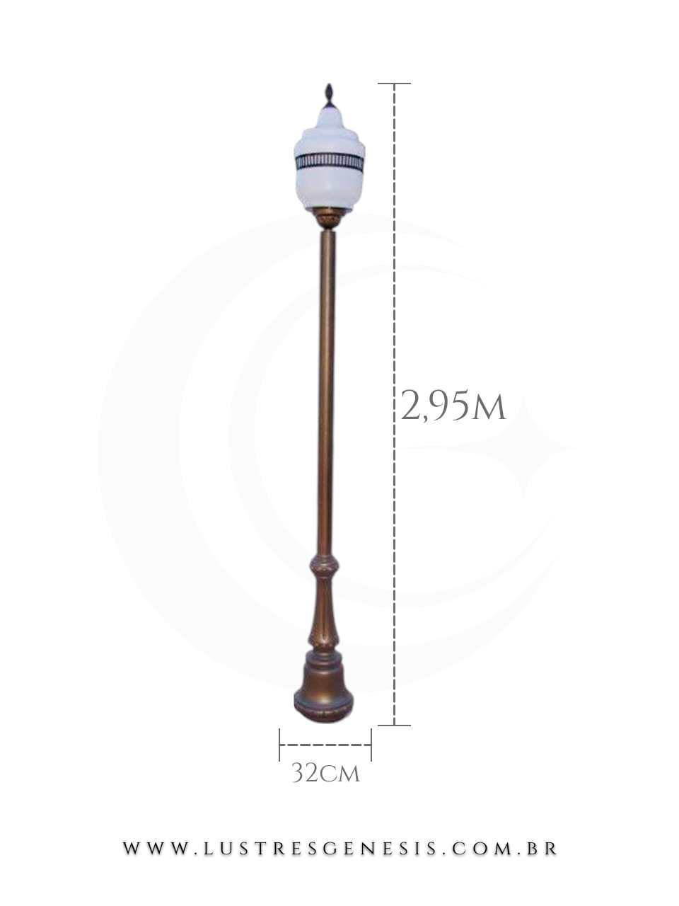 Poste de Jardim Colonial Cl&aacute;ssico 2,95m com Globo Branco para Jardim Fachada &Aacute;rea Externa Garagem Piscina